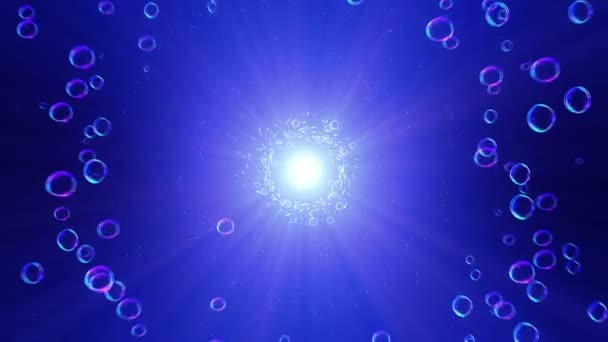透明な水の背景に虹の泡 深い青い海の気泡 — ストック動画
