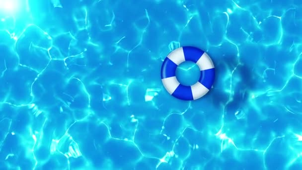 游泳池的鸟瞰图 蓝色充气环甜甜圈玩具 放松和愈合概念 — 图库视频影像