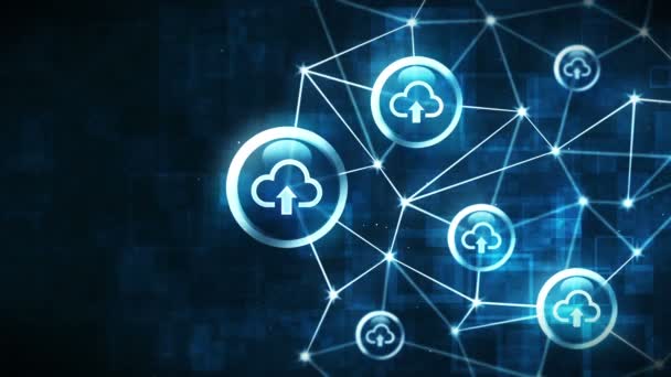 Χώρος Δεδομένων Διακομιστή Εικονίδια Σύννεφο Επιπλέουν Δομή Σύνδεσης Στο Διαδίκτυο — Αρχείο Βίντεο