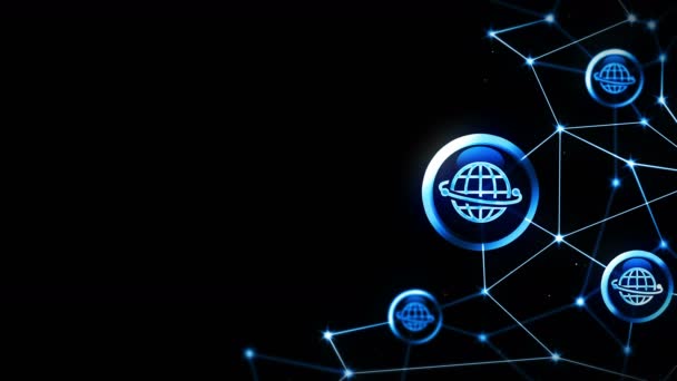 Server Datarymd Med Jorden Ikoner Flytande Internetanslutningens Struktur Internationell Kommunikation — Stockvideo