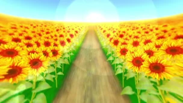 Giardino Pieno Girasoli Campo Girasole Paesaggio Estate Giornata Sole Animazione — Video Stock