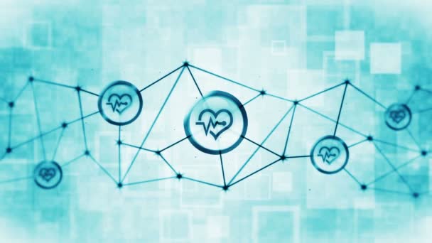 Καρδιά Εικονίδια Που Επιπλέουν Ηλεκτροκαρδιογράφημα Έκγκ Σύνδεση Επικοινωνίας Καρδιά Σφυγμό — Αρχείο Βίντεο
