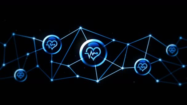 Heart Heart Beat Icons Floating Electro Cardiogram Ecg Communication Connection — ストック動画
