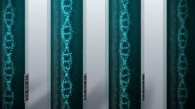 Test tüpündeki DNA molekülü. Genetiğin sembolü olarak DNA sarmalı. Test ekipmanları. Tıp ve teknoloji kavramı. Döngü canlandırması.