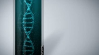 Test tüpündeki DNA molekülü. Genetiğin sembolü olarak DNA sarmalı. Test ekipmanları. Tıp ve teknoloji kavramı. Döngü canlandırması.