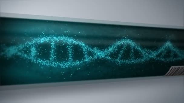 試験管内のDna分子 遺伝学のシンボルとしてDnaヘリックス 試験装置だ 医学と技術の概念 ループアニメーション — ストック動画