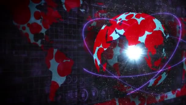 Pandemia Infecção Terra Global Com Pontos Vermelhos Infecção Elementos Holograma — Vídeo de Stock
