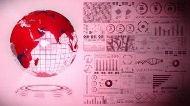 Enfeksiyon salgını. Enfeksiyon kırmızı noktalı küresel dünya. Dijital veri grafiğinin tıbbi hologram unsurları. Bulaşıcı kontrol. Virüsü tedavi et. Döngü canlandırması.
