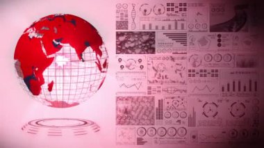 Enfeksiyon salgını. Enfeksiyon kırmızı noktalı küresel dünya. Dijital veri grafiğinin tıbbi hologram unsurları. Bulaşıcı kontrol. Virüsü tedavi et. Döngü canlandırması.