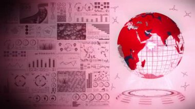 Enfeksiyon salgını. Enfeksiyon kırmızı noktalı küresel dünya. Dijital veri grafiğinin tıbbi hologram unsurları. Bulaşıcı kontrol. Virüsü tedavi et. Döngü canlandırması.