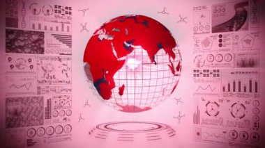 Enfeksiyon salgını. Enfeksiyon kırmızı noktalı küresel dünya. Dijital veri grafiğinin tıbbi hologram unsurları. Bulaşıcı kontrol. Virüsü tedavi et. Döngü canlandırması.