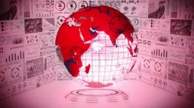 Enfeksiyon salgını. Enfeksiyon kırmızı noktalı küresel dünya. Dijital veri grafiğinin tıbbi hologram unsurları. Bulaşıcı kontrol. Virüsü tedavi et. Döngü canlandırması.