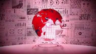 Enfeksiyon salgını. Enfeksiyon kırmızı noktalı küresel dünya. Dijital veri grafiğinin tıbbi hologram unsurları. Bulaşıcı kontrol. Virüsü tedavi et. Döngü canlandırması.