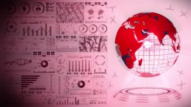 Enfeksiyon salgını. Enfeksiyon kırmızı noktalı küresel dünya. Dijital veri grafiğinin tıbbi hologram unsurları. Bulaşıcı kontrol. Virüsü tedavi et. Döngü canlandırması.