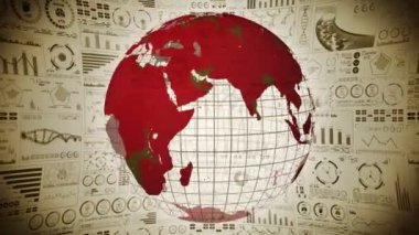 Enfeksiyon salgını. Enfeksiyon kırmızı noktalı küresel dünya. Dijital veri grafiğinin tıbbi hologram unsurları. Bulaşıcı kontrol. Virüsü tedavi et. Döngü canlandırması.