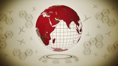 Enfeksiyon salgını. Enfeksiyon kırmızı noktalı küresel dünya. Tıbbi elementler konsepti. Hastalık ya da önleme. Sağlık hizmetleri. Bulaşıcı kontrol. Virüsü tedavi et. Döngü canlandırması.