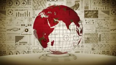 Enfeksiyon salgını. Enfeksiyon kırmızı noktalı küresel dünya. Dijital veri grafiğinin tıbbi hologram unsurları. Bulaşıcı kontrol. Virüsü tedavi et. Döngü canlandırması.