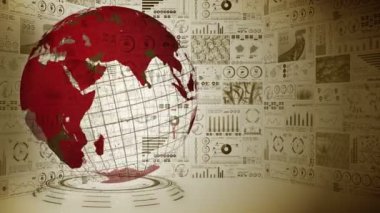 Enfeksiyon salgını. Enfeksiyon kırmızı noktalı küresel dünya. Dijital veri grafiğinin tıbbi hologram unsurları. Bulaşıcı kontrol. Virüsü tedavi et. Döngü canlandırması.