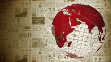 Enfeksiyon salgını. Enfeksiyon kırmızı noktalı küresel dünya. Dijital veri grafiğinin tıbbi hologram unsurları. Bulaşıcı kontrol. Virüsü tedavi et. Döngü canlandırması.