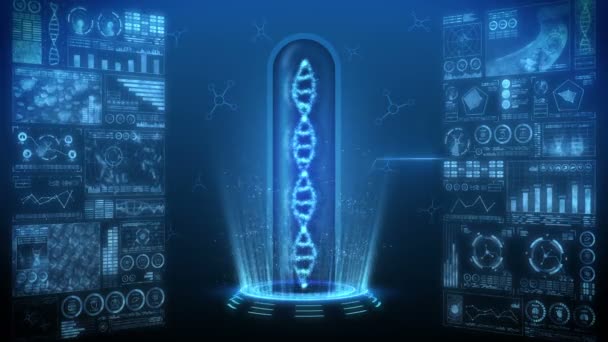 Анімація Циклу Молекул Спіралі Днк Концепція Хромосоми Днк Голограма Елементів — стокове відео