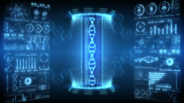 Animacja Pętli Molekularnej Dna Koncepcja Chromosomu Dna Holograficzne Elementy Cyfrowej — Wideo stockowe