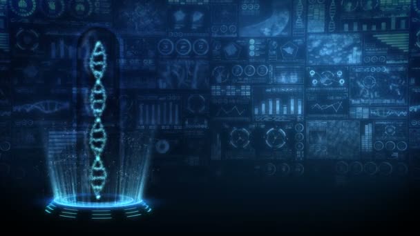 Dna Helix Molekylloop Animation Dna Kromosomkoncept Hologramelement Det Digitala Datatabellen — Stockvideo