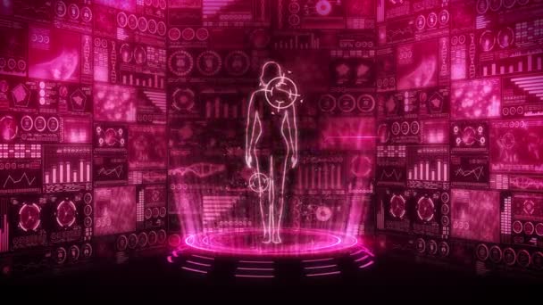 Tubuh Virtual Wanita Animasi Hologram Medis Manusia Grafik Diagram Infografis — Stok Video