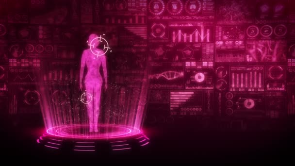 Kadın Sanal Vücudu Nsan Tıbbi Hologram Animasyonu Grafik Diyagram Infographic — Stok video