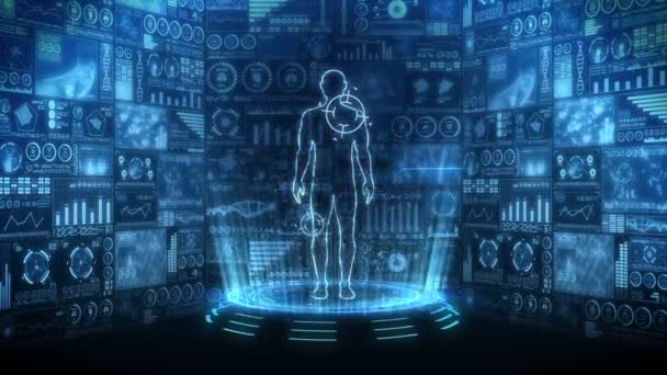 Der Virtuelle Körper Des Menschen Animation Des Menschlichen Medizinischen Hologramms — Stockvideo