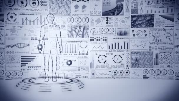 Férfi Virtuális Test Emberi Orvosi Hologram Animáció Grafikon Diagram Infografika — Stock videók