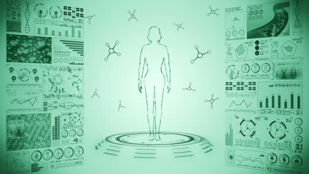 Női Virtuális Test Emberi Orvosi Hologram Animáció Grafikon Diagram Infografika — Stock videók