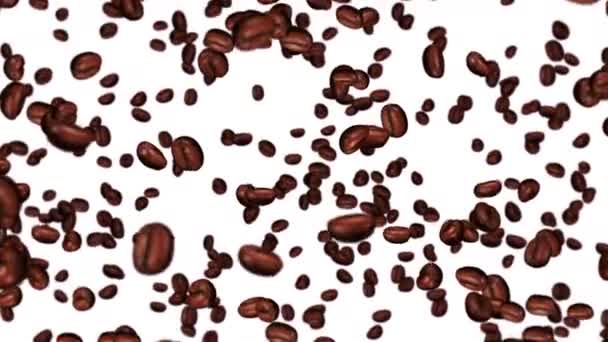 Beyaz Arka Planda Kahve Çekirdekleri Uçurmak Kafein Içeceği Kahvaltı Aroma — Stok video