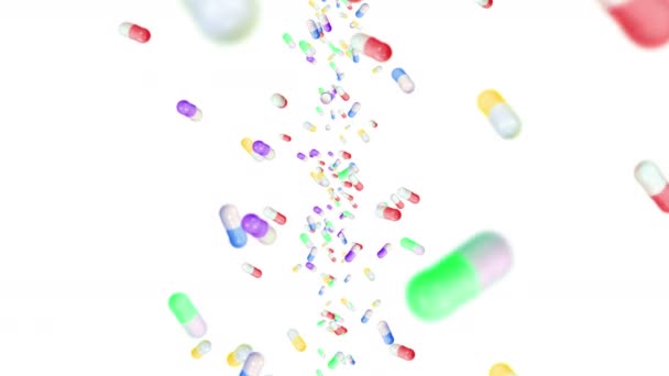 바탕에 수많은 의약품을 실었다 의학과 약학의 개념입니다 캡슐이 회전하는 애니메이션 — 비디오