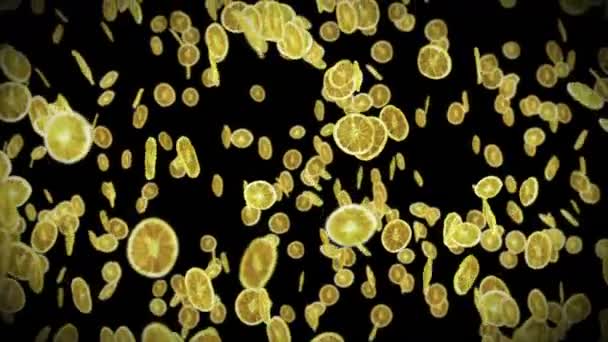 Voler Nombreux Citrons Secs Sur Fond Noir Fruits Déshydratés Concept — Video