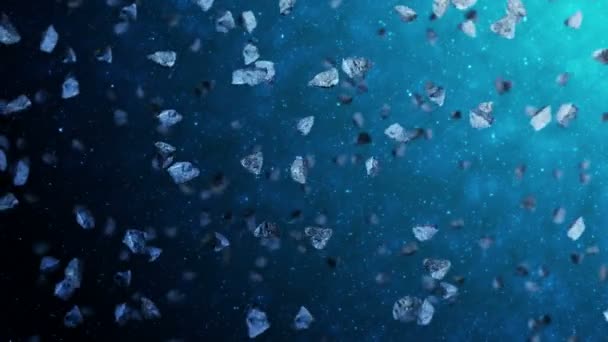 Létá Mnoho Asteroidů Hlubokém Vesmíru Rozbitá Exploze Hvězdné Nebe Animace — Stock video
