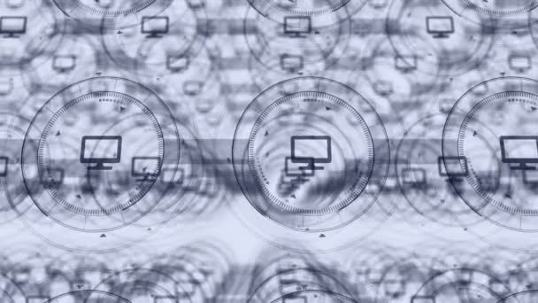 Comunidad Redes Concepto Trabajo Remoto Ordenador Sobremesa Portátiles Animación Loop — Vídeos de Stock