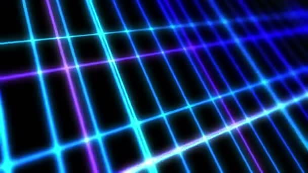 青いネオンラインの明るい技術 ビジネスコンセプト 黒の背景に交差する回転する正方形の3Dレンダリング ループアニメーション — ストック動画