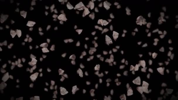Vliegend Met Veel Stenen Zwarte Achtergrond Een Gesprongen Explosie Uitdagingsconcept — Stockvideo