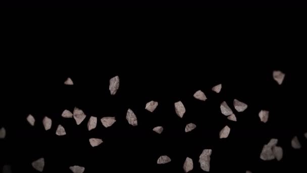 Vliegend Met Veel Stenen Zwarte Achtergrond Een Gesprongen Explosie Uitdagingsconcept — Stockvideo