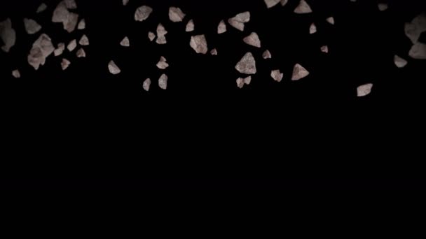 在黑色的背景上飞行着许多岩石 破碎的飞溅爆炸 挑战概念 3D动画石花旋转 循环动画 — 图库视频影像