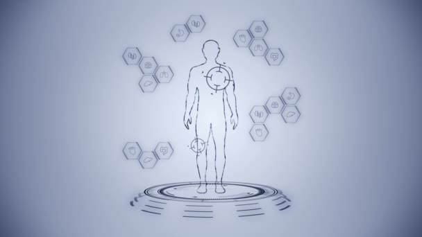 Mužské Virtuální Tělo Lidská Hologramová Animace Graf Diagram Infographic Koncept — Stock video