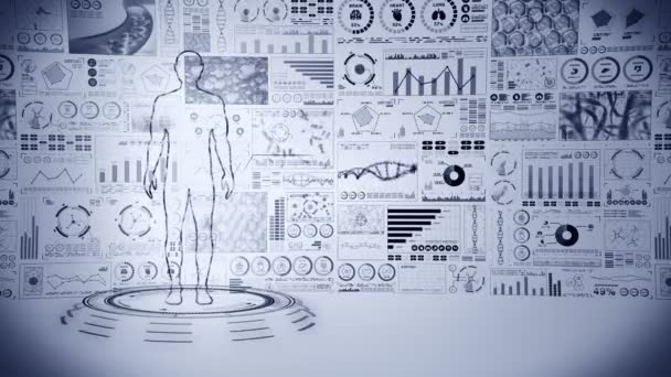 Homem Corpo Virtual Animação Holograma Médico Humano Gráfico Diagrama Infográfico — Vídeo de Stock