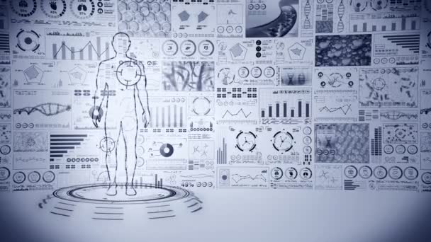 Cuerpo Virtual Del Hombre Animación Holográfica Médica Humana Gráfico Diagrama — Vídeos de Stock