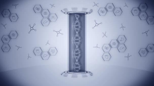 Dna Helix Molekylloop Animation Dna Kromosomkoncept Hologram Delar Digital Teknik — Stockvideo