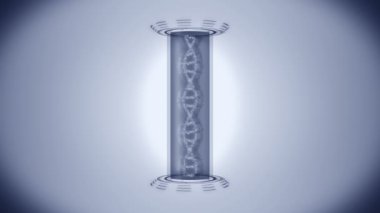 DNA sarmalı molekül döngüsü animasyonu. DNA kromozomu konsepti. Dijital teknolojinin hologram elemanları. Tıbbi Bilgiler. Yüksek teknoloji gelecek tasarımı.