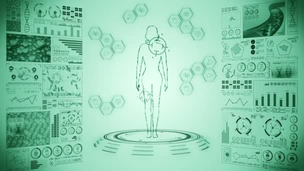 Cuerpo Virtual Mujer Animación Holográfica Médica Humana Gráfico Diagrama Infografía — Vídeos de Stock