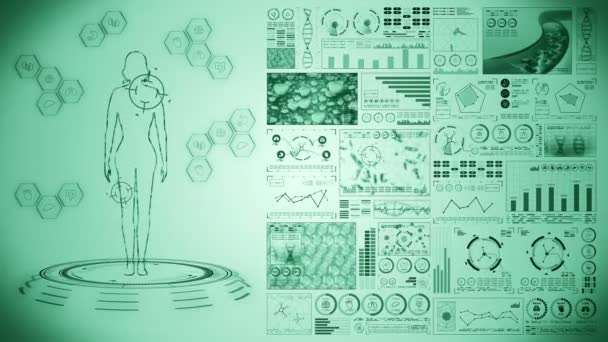 女性虚拟身体 人类医学全息图动画 信息图表 医疗和保健概念 用户界面 高科技未来循环动画 — 图库视频影像