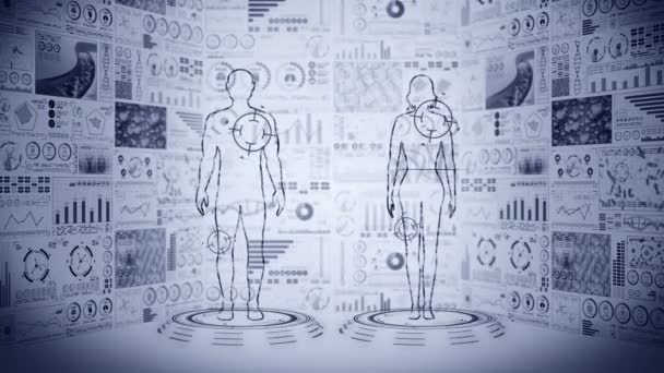 Férfi Virtuális Test Emberi Orvosi Hologram Animáció Grafikon Diagram Info — Stock videók