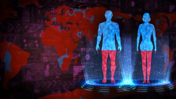 Manusia Dan Bumi Animasi Lingkaran Hologram Medis Tubuh Virtual Orang — Stok Video