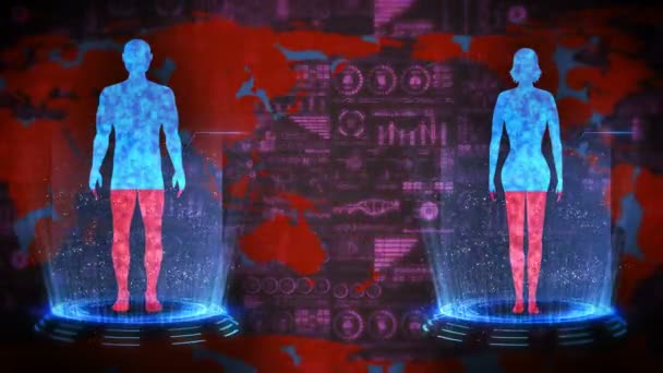 Humano Terra Animação Ciclo Holograma Médico Pessoas Corpo Virtual Terra — Vídeo de Stock